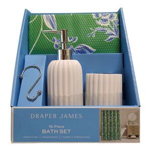 Green - Draper James 15-Piece Bath Set, Shower Curtain, Soap Dispenser, Tumbler,